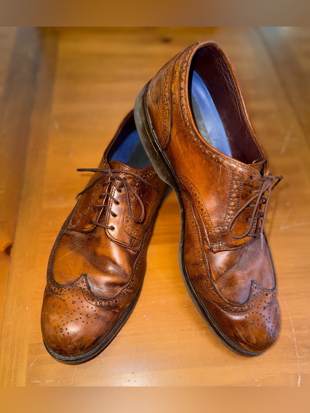 Allen Edmonds Brown Leather Wingtip Brogues Dress Shoe Size 14 Classic Comfort